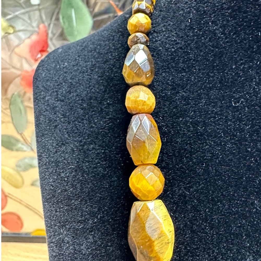 Vintage Women Necklace Brown Tigers Eye Quartz 925 Sterling Silver Boho Gemstone - Picture 6 of 14